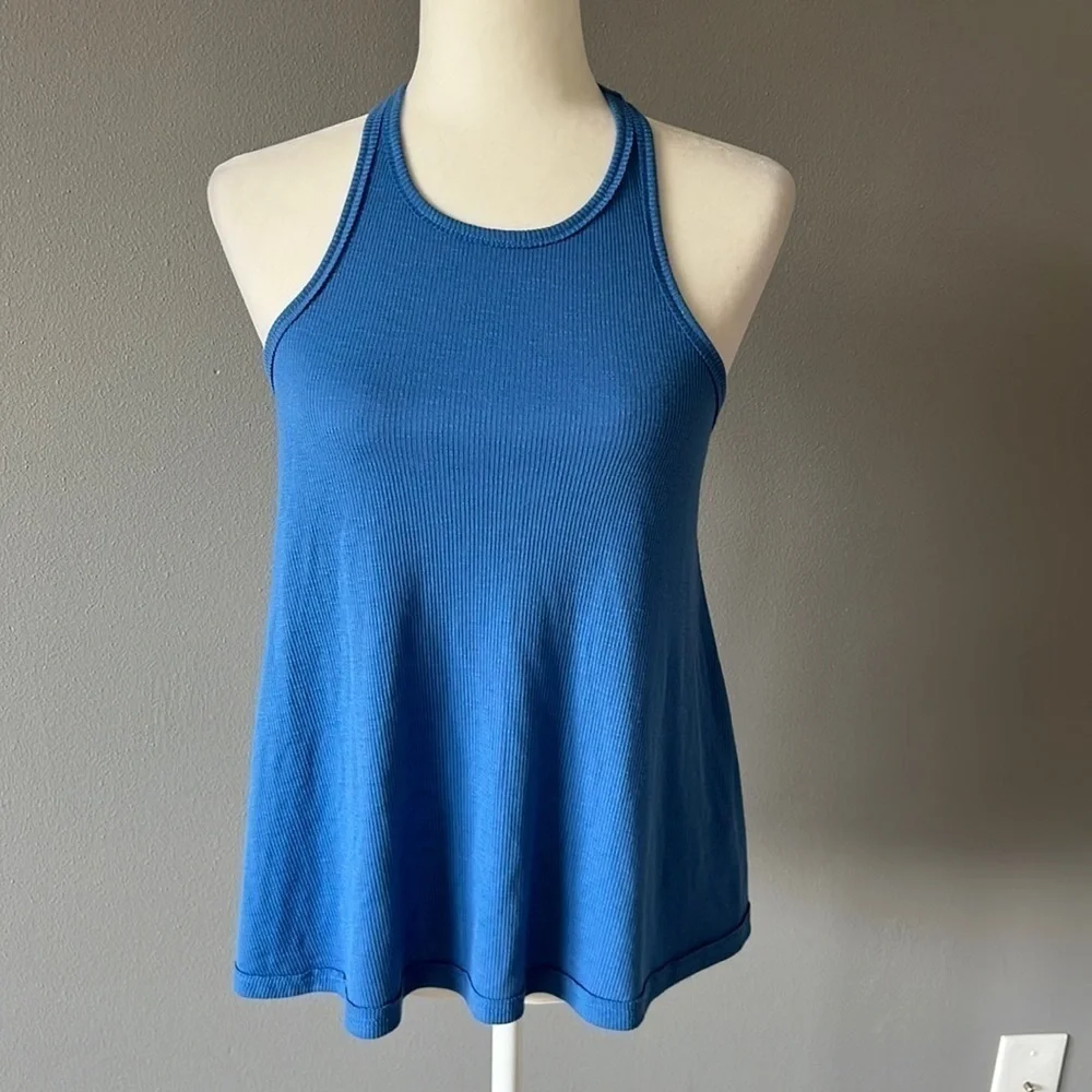 Free People Racer Back Ribbed Tank Blue - Picture 1 of 8